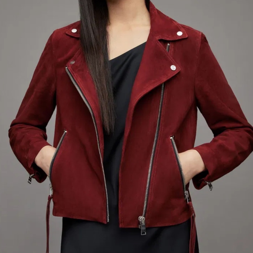 Allsaints burgundy suede jacket